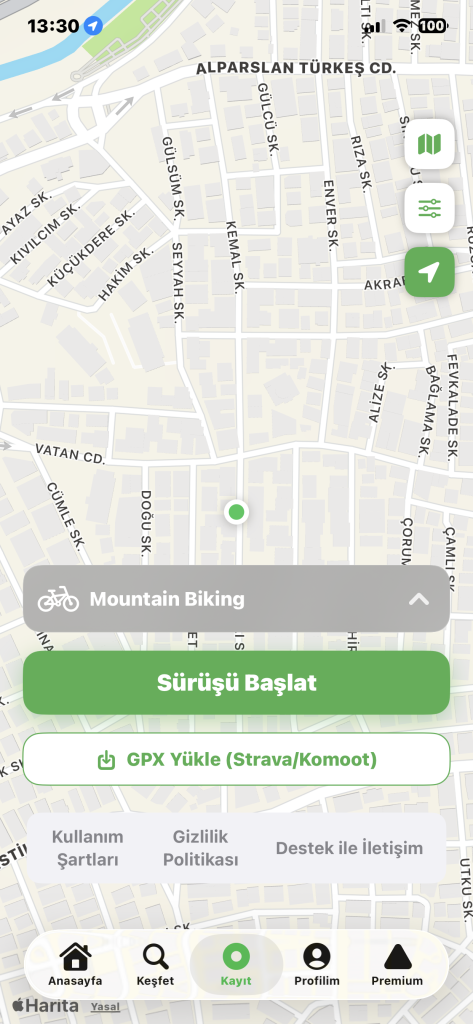 Bisikletli Gezgin app screen
