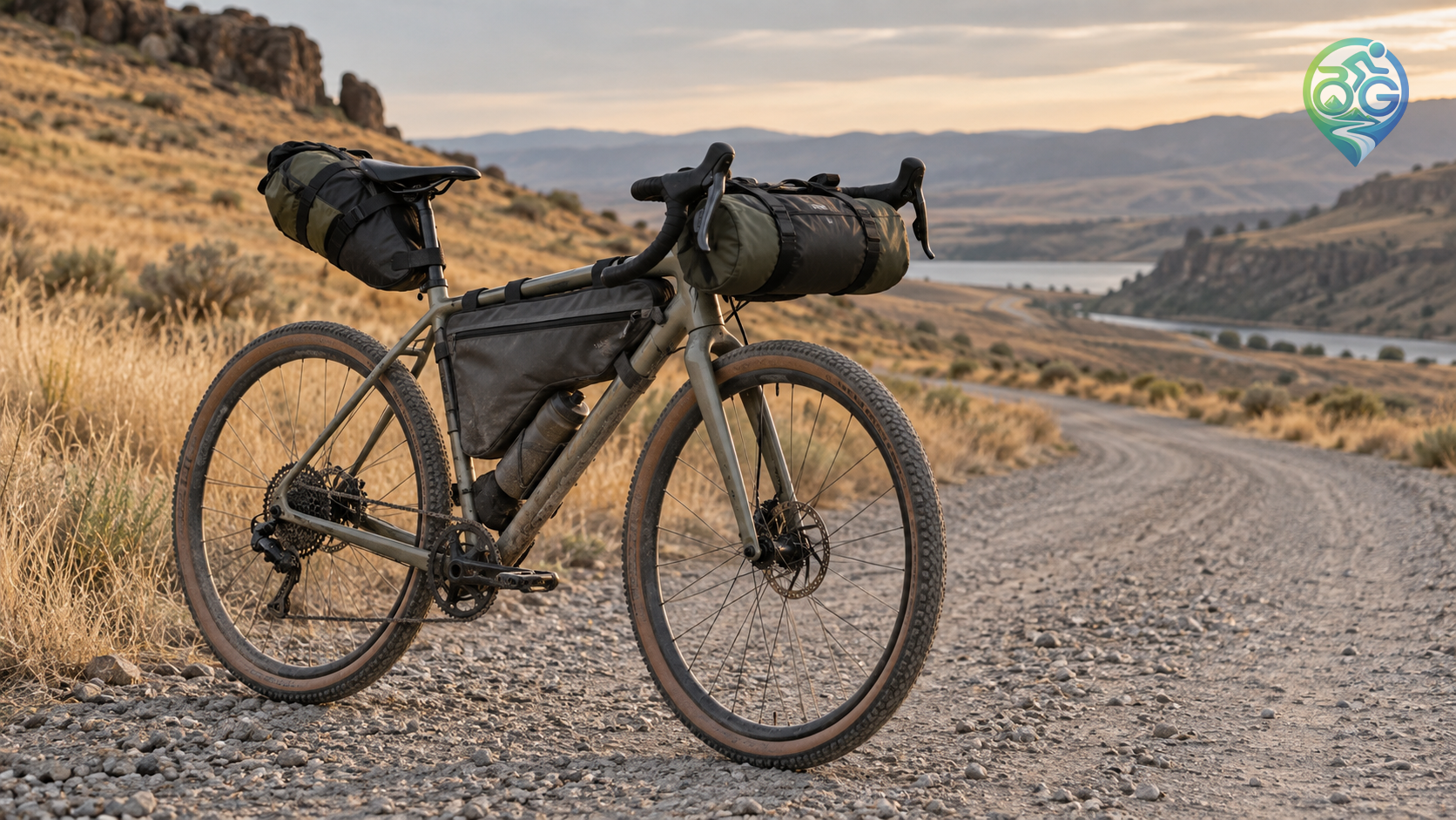 Gravel touring bicycle fitted with frame, handlebar and saddle bags